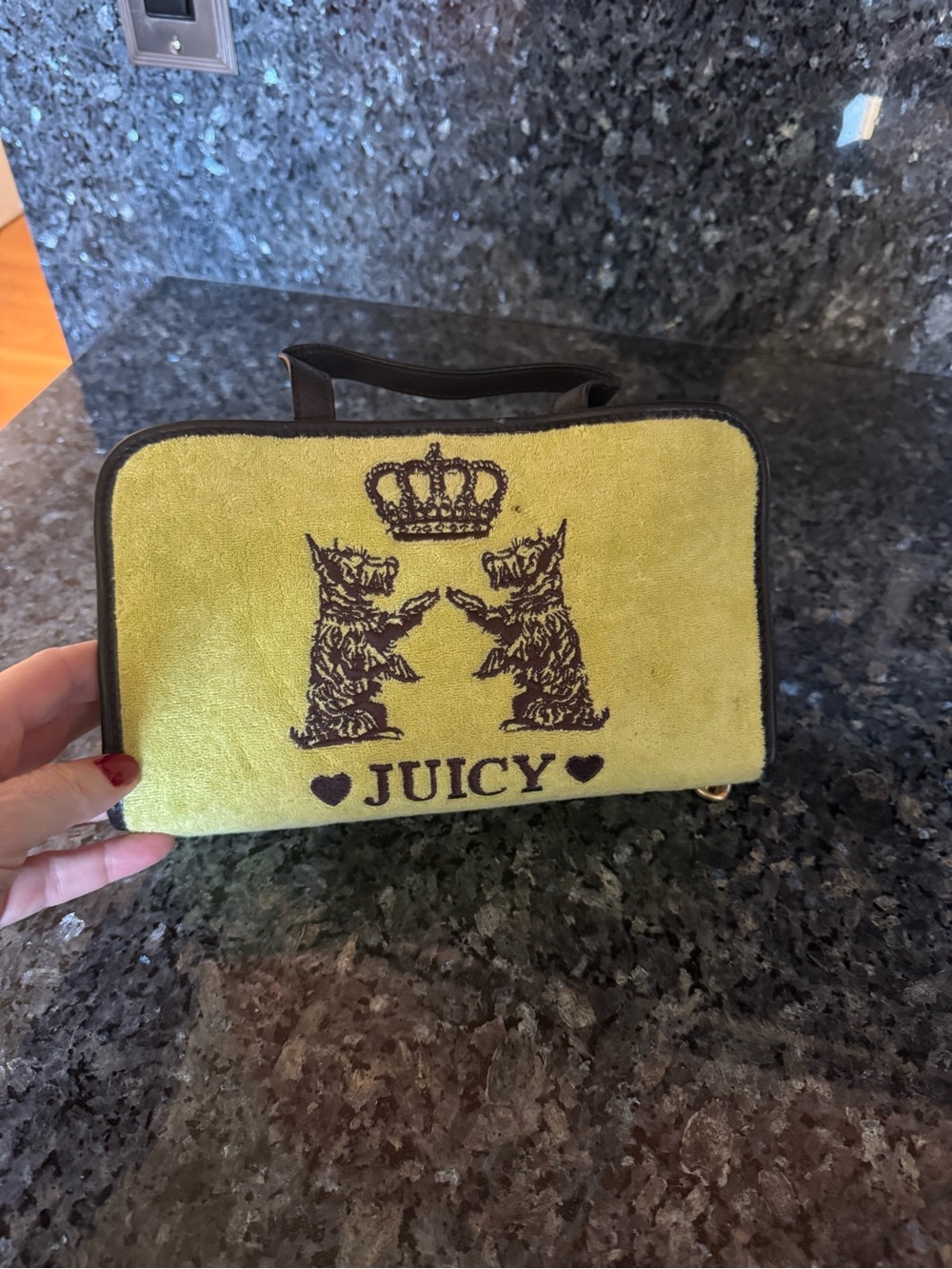 Juicy Couture Yellow Cosmetic Case with Brown Logo